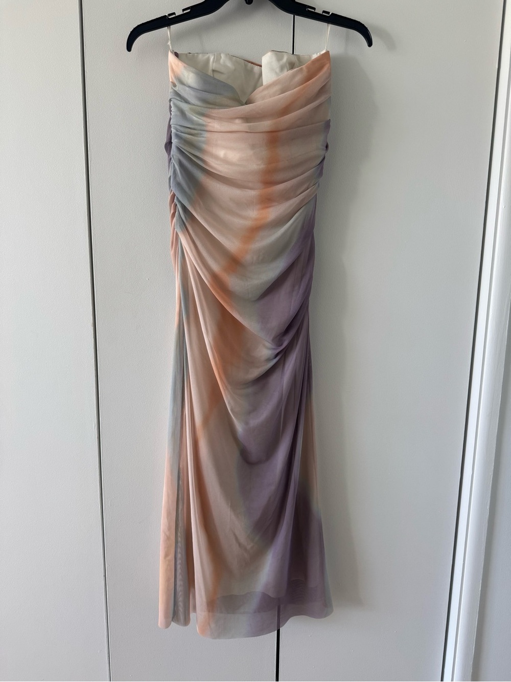 Zara Strapless Watercolor Midi Dress in Lavender and Peach - Picture 3 of 5